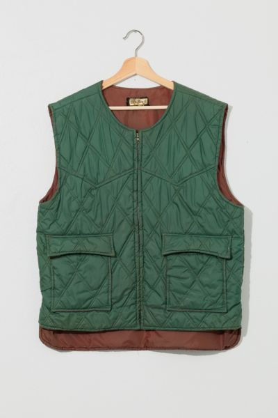 Vintage 1970s Distressed Green Nylon Quilted Puffer Vest