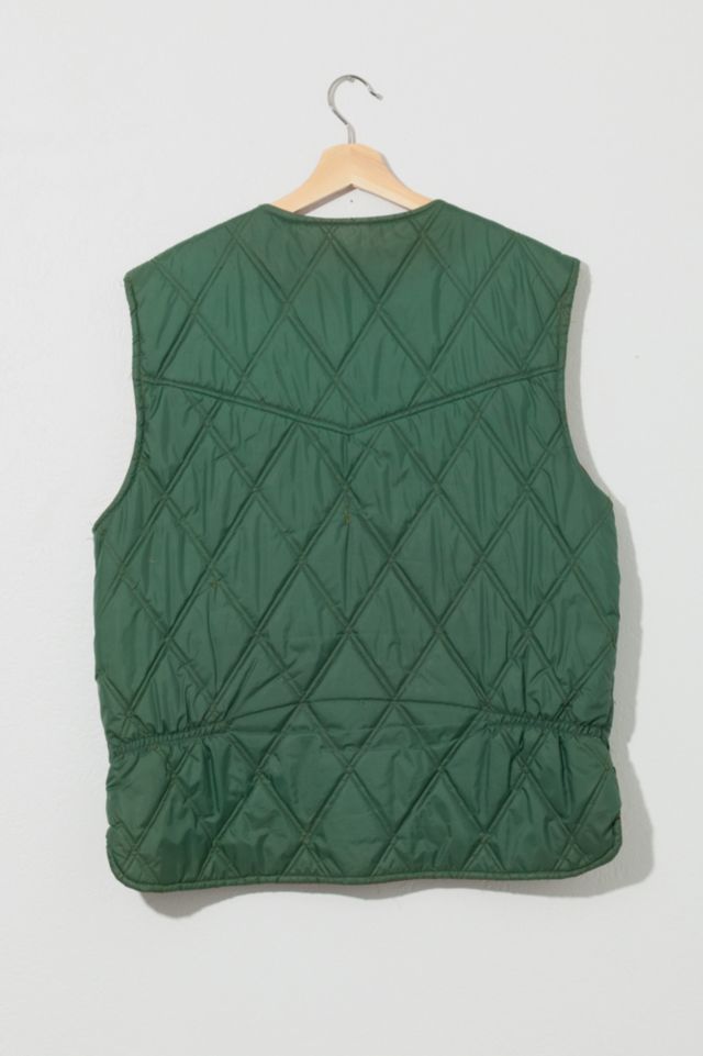 Vintage 1970s Distressed Green Nylon Quilted Puffer Vest