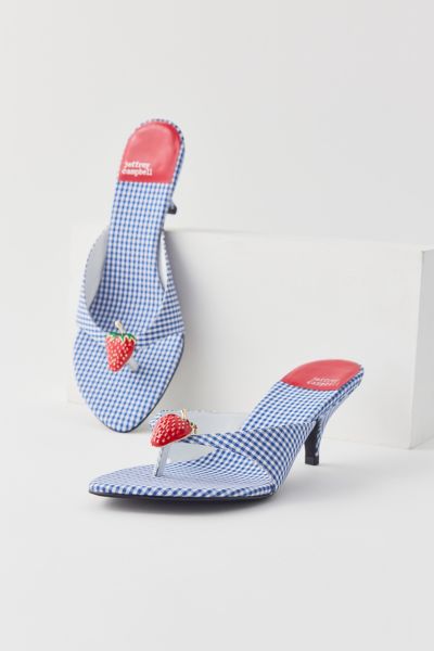 JEFFREY CAMPBELL SHORTCAKE GINGHAM KITTEN HEEL IN STRAWBERRY GINGHAM, WOMEN'S AT URBAN OUTFITTERS
