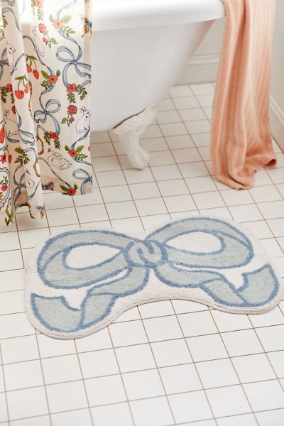 Urban Outfitters Twirly Bow Bath Mat In Soft Blue At