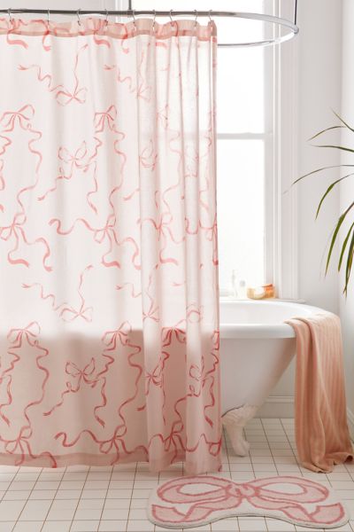 Shop Urban Outfitters Printed Bows Shower Curtain In Ballet Slipper Pink At
