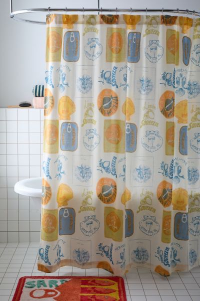 Shop Urban Outfitters Coastal Vibes Patterned Shower Curtain In Gold At