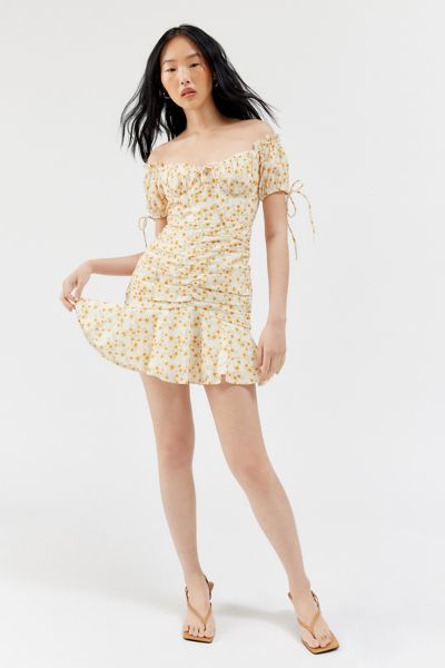 Shop Kiss The Sky Cottage Floral Mini Dress In Ivory, Women's At Urban Outfitters