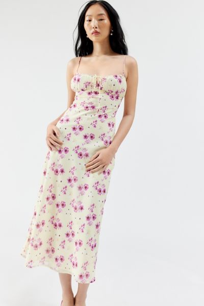 Shop Kiss The Sky Strappy-back Floral Midi Dress In Ivory, Women's At Urban Outfitters