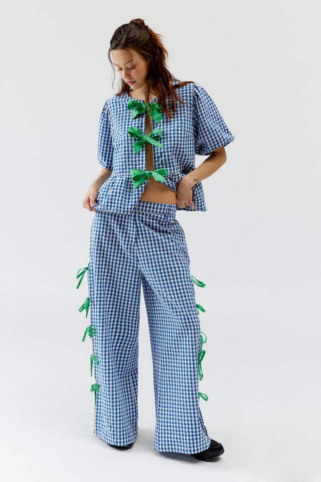 Neon Rose Bow Gingham Pant | Urban Outfitters