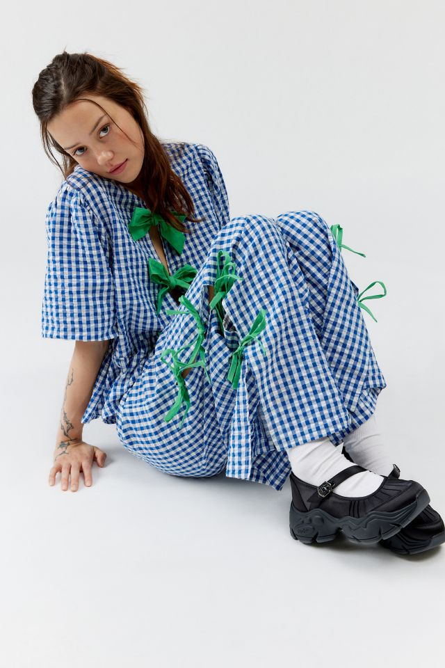 Neon Rose Bow Gingham Pant #1