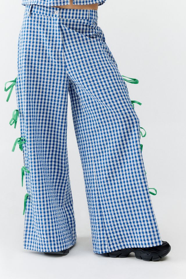 Neon Rose Bow Gingham Pant | Urban Outfitters