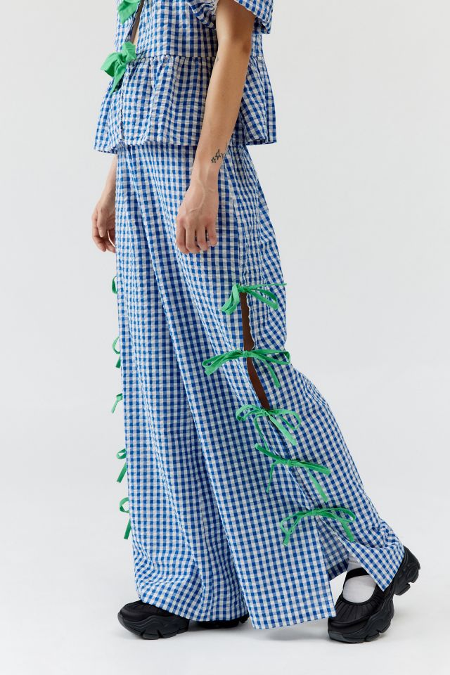 Neon Rose Bow Gingham Pant | Urban Outfitters