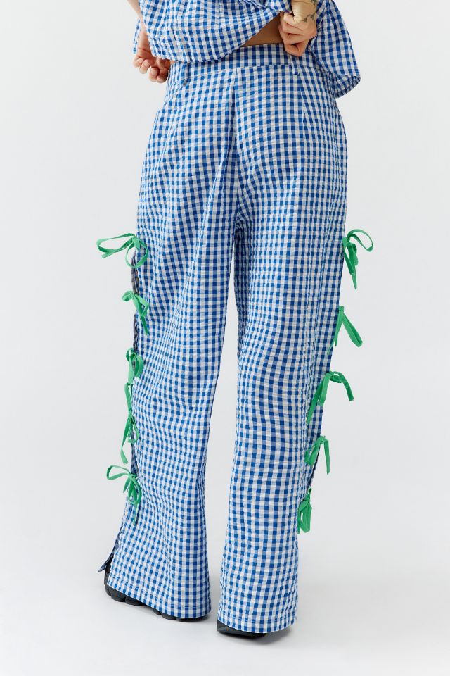 Neon Rose Bow Gingham Pant | Urban Outfitters