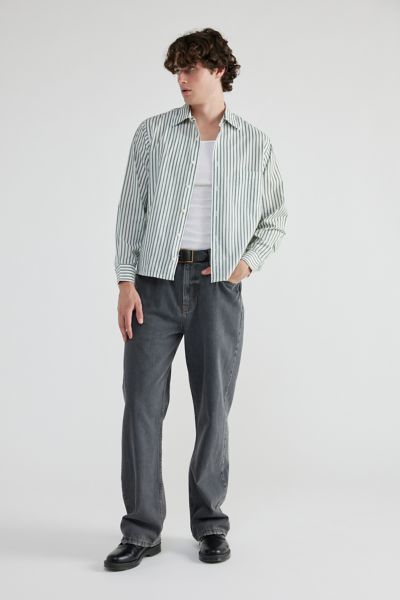 Shop Urban Renewal Remade Clean Finish Cropped Button-down Shirt In Green, Men's At Urban Outfitters