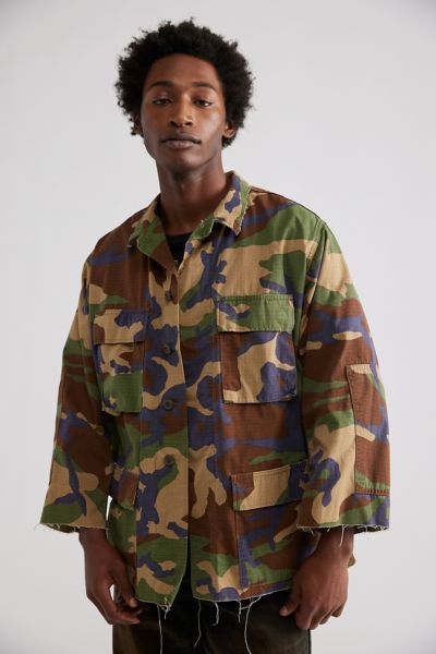 Shop Urban Renewal Remade Raw Edge Camo Jacket In Green, Men's At Urban Outfitters
