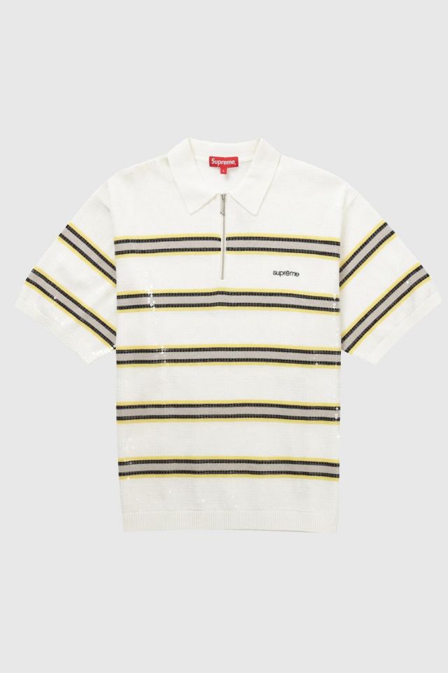 Supreme Sequin Stripe Zip Polo | Urban Outfitters