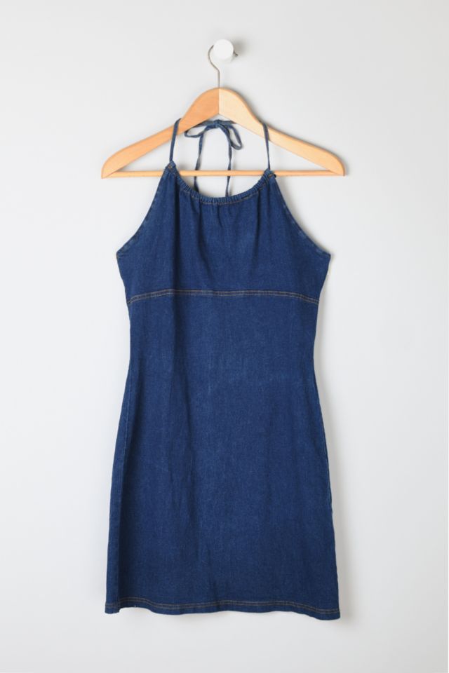 Vintage Y2k Dark Wash Denim Halter Mini Dress | Urban Outfitters