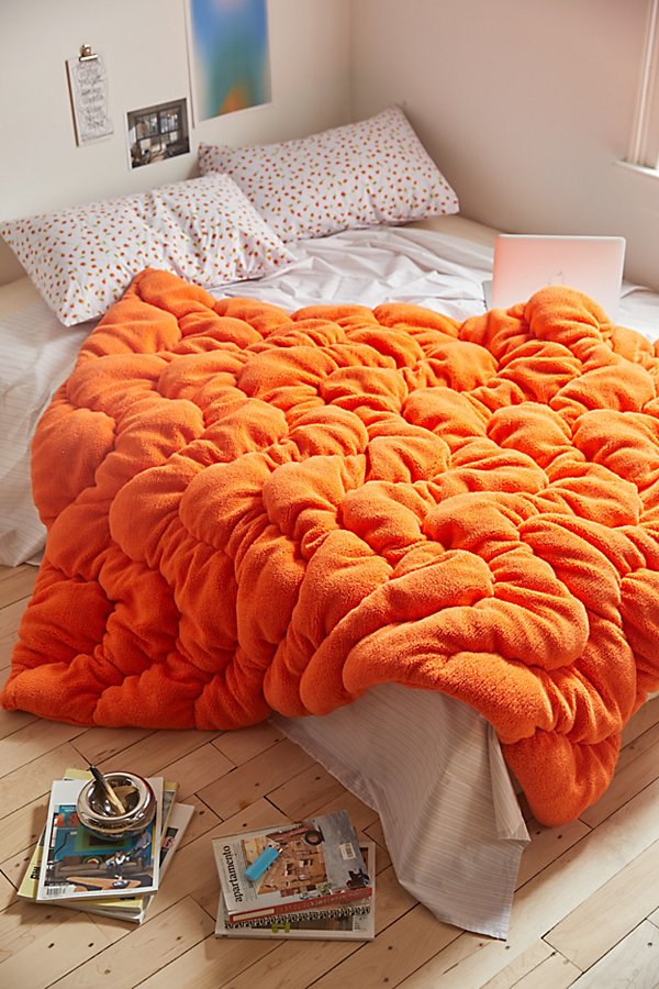 Urban Outfitters Gwendolyn Fleece Puffy Throw Blanket In Orange At
