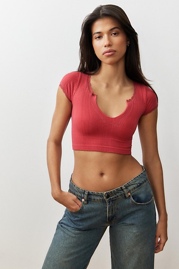 Out From Under Go For Gold Pointelle Notched Top In Red At Urban Outfitters