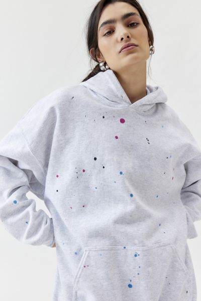 Shop Urban Renewal Remade Paint Splatter Hoodie Sweatshirt In Light Grey, Women's At Urban Outfitters