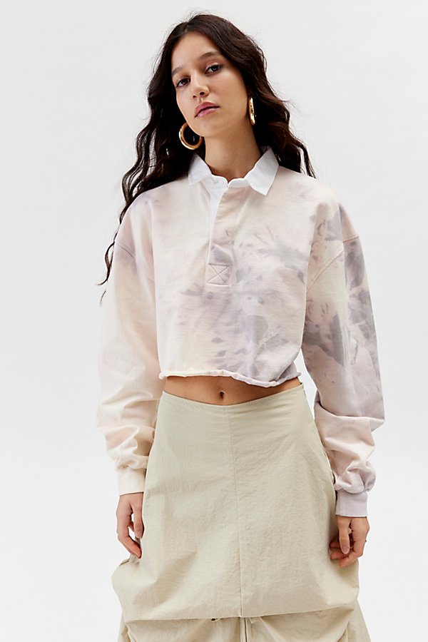 Urban Renewal Remade Bleached Cropped Rugby Shirt In Grey, Women's At Urban Outfitters In Pink