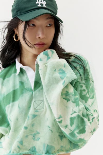 Urban Renewal Remade Bleached Cropped Rugby Shirt In Green, Women's At Urban Outfitters