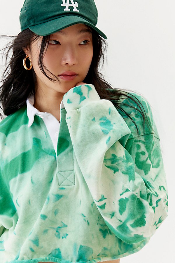 Urban Renewal Remade Bleached Cropped Rugby Shirt In Green, Women's At Urban Outfitters