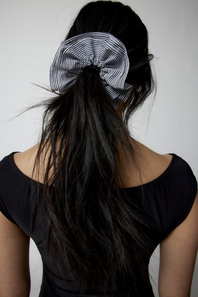 Urban Outfitters Gingham Ruffle Scrunchie In Black/white, Women's At