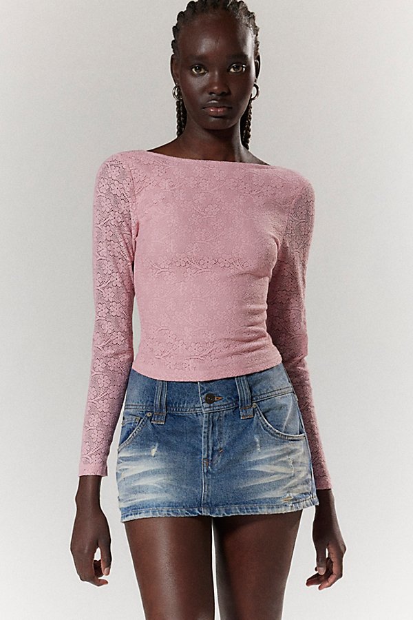 Motel Xiabon Semi-sheer Lace Top In Pink, Women's At Urban Outfitters