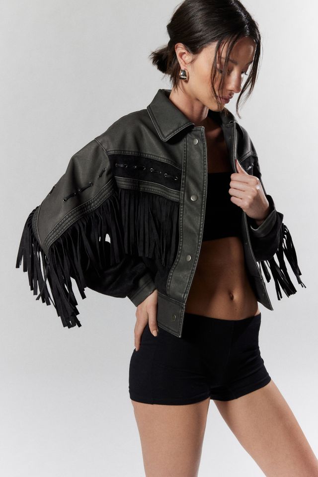 Silence + Noise Hannah Western Fringe Faux Leather Jacket | Urban ...