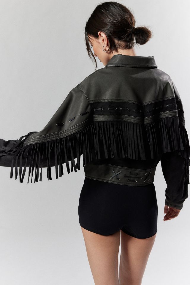 Silence + Noise Hannah Western Fringe Faux Leather Jacket #2