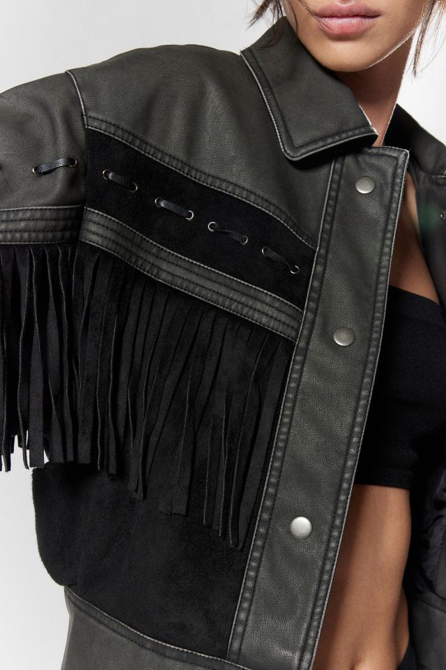 Silence + Noise Hannah Western Fringe Faux Leather Jacket | Urban ...