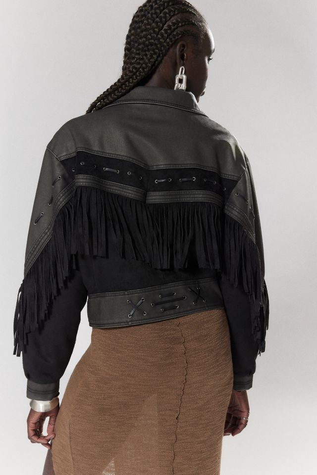 Silence + Noise Hannah Western Fringe Faux Leather Jacket | Urban ...