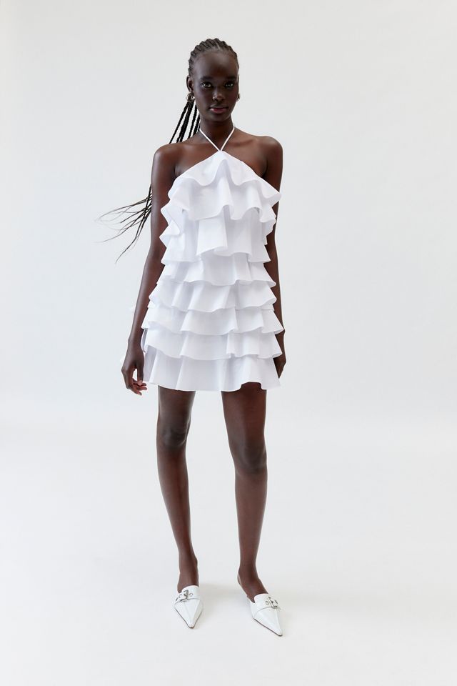 lace panel layered ruffle halter dress Eyelet High Low Tiered Maxi Its soft Windsor Ruffle Me Up Lace