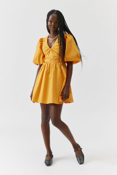 Glamorous Puff Sleeve Mini Dress In Orange, Women's At Urban Outfitters In White