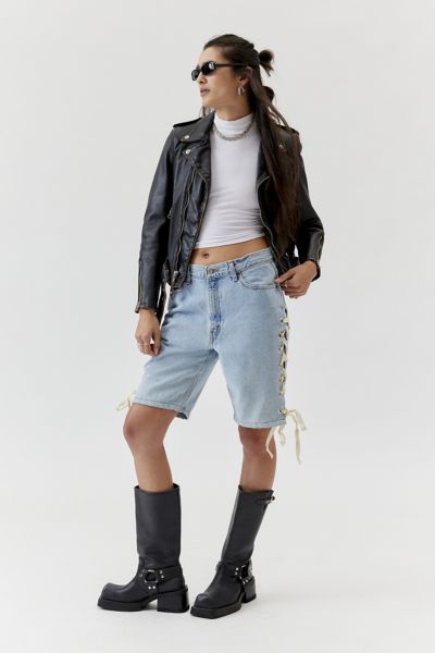 Urban Renewal Remade Levi's Lace Up Denim Jort In Indigo, Women's At Urban Outfitters