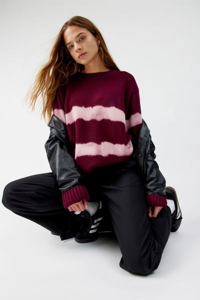 Shop Urban Renewal Remade Bleached Striped Sweater In Maroon, Women's At Urban Outfitters