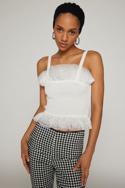Shop Steve Madden Rhiannon Smocked Cropped Top In Ivory, Women's At Urban Outfitters