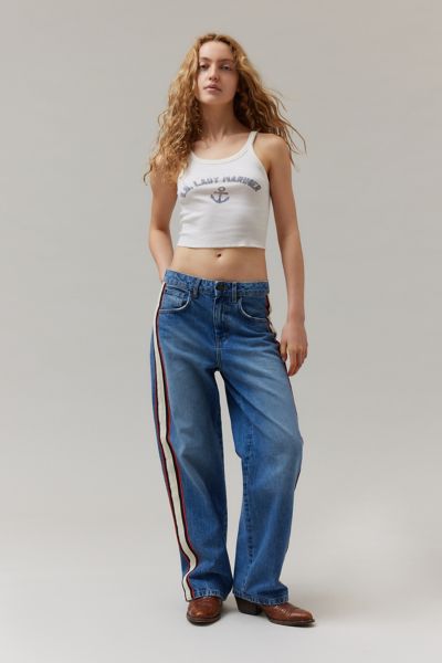 Shop Bdg Bella Baggy Jean - Side Stripe In Tinted Denim, Women's At Urban Outfitters