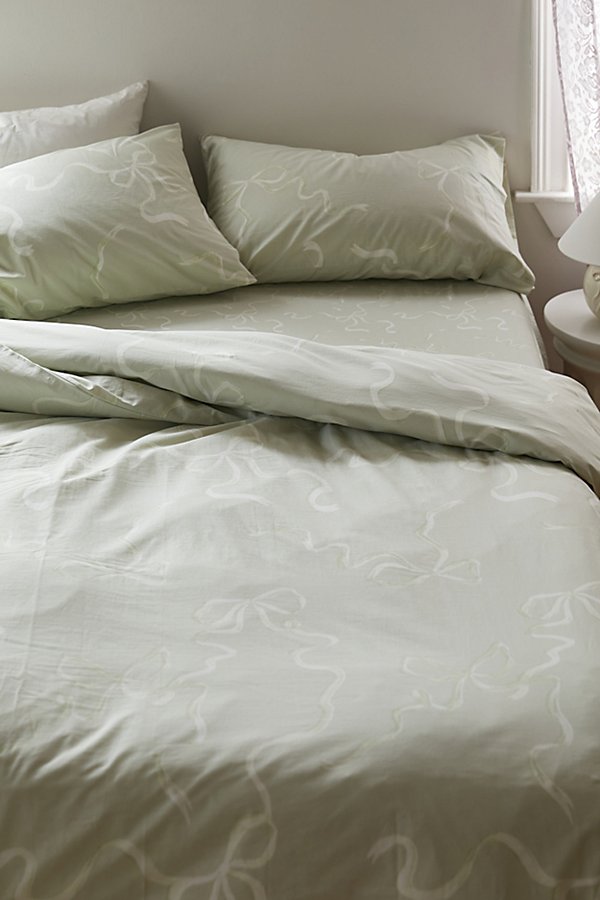 Urban Outfitters Painted Bows Duvet Set In Green At  In White
