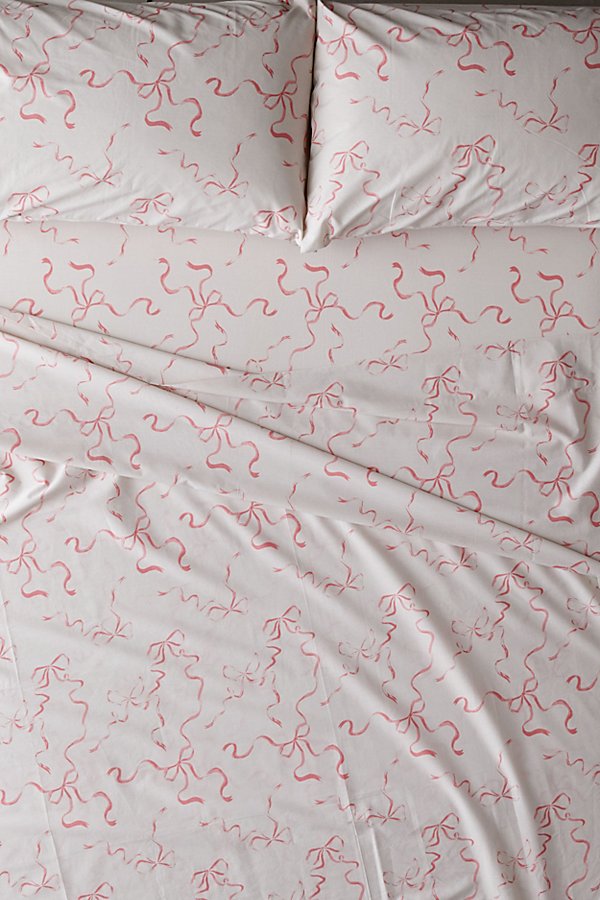Urban Outfitters Painted Bows Sheet Set In Pink At  In Neutral