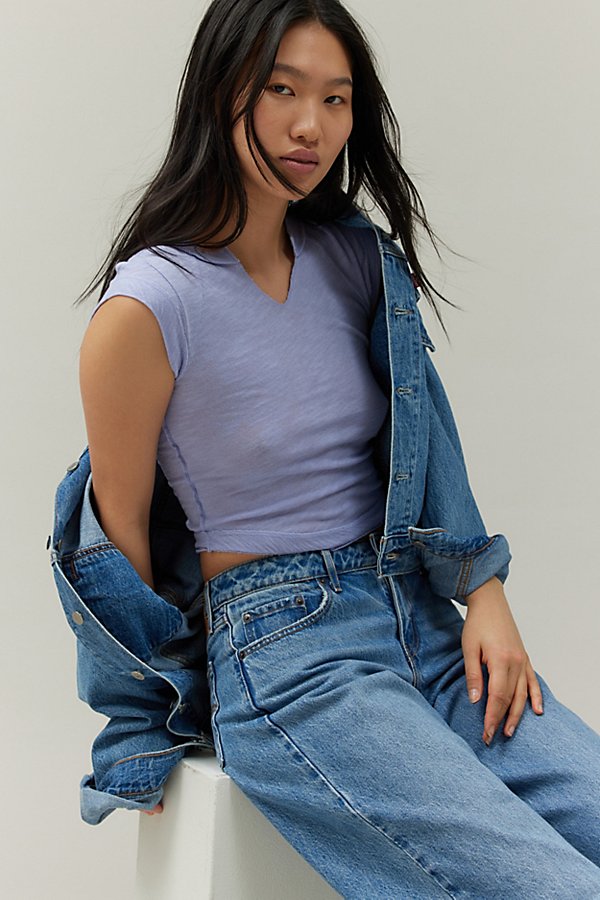 Bdg Morgan Slub Notch Neck Tee In Lavender, Women's At Urban Outfitters