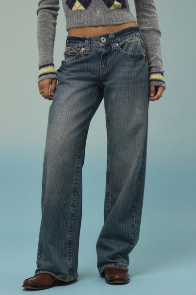 Bdg Kayla Printed Low-rise Jean In Pinstripe Tinted, Women's At Urban Outfitters