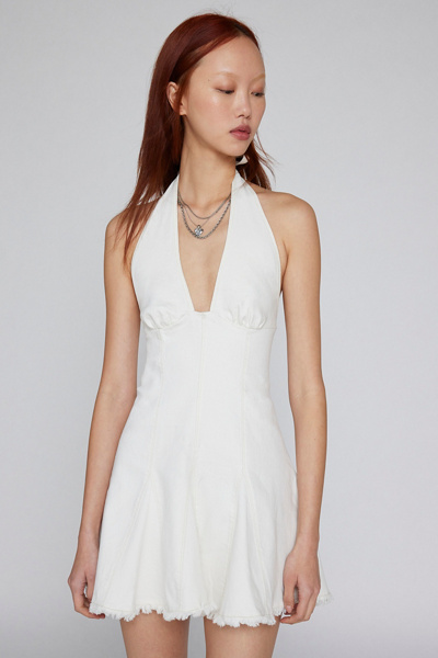 Kimchi Blue Hailey Halter Denim Dress In Cream, Women's At Urban Outfitters In White