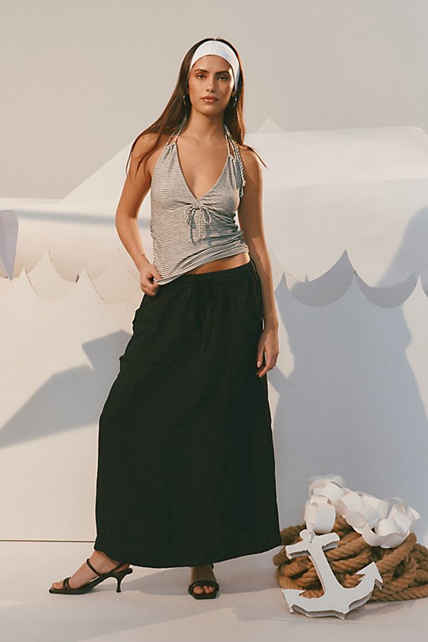 Urban Renewal Remnants Striped Side Ruched Halter Top In Black/white, Women's At Urban Outfitters