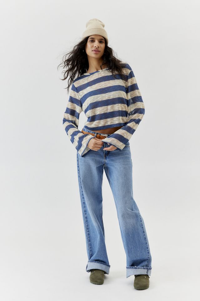 Urban Renewal Remnants Wide Stripe Loose Knit Silky Long Sleeve Tee #1