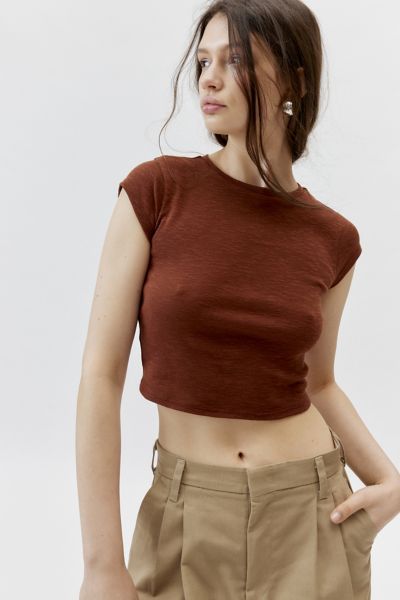 Shop Urban Renewal Remnants Made In La Cap Sleeve Baby Tee In Dark Rust, Women's At Urban Outfitters