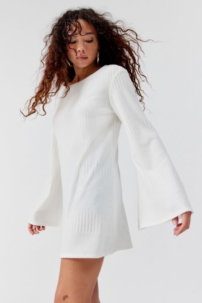Shop Urban Renewal Remnants Slouchy Boatneck Knit Tunic Micro Dress In White At Urban Outfitters