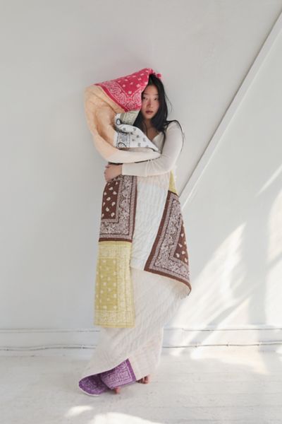 Shop Urban Renewal Remnants Bandana Quilted Throw Blanket In Bleached Out At Urban Outfitters