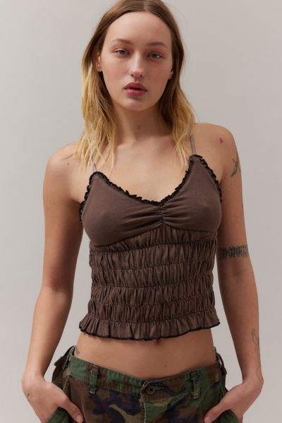 Bdg Kai Smocked Cami In Brown, Women's At Urban Outfitters