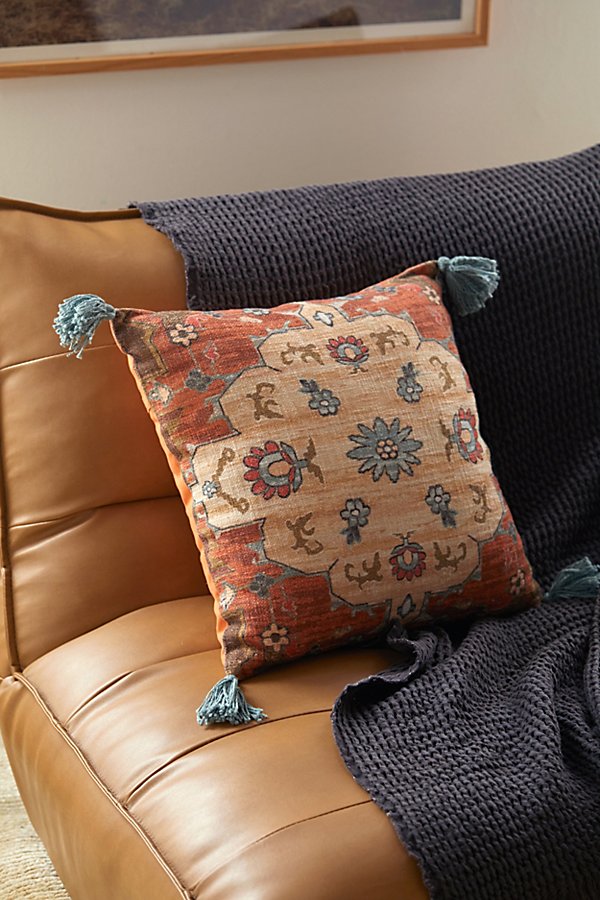 Urban Outfitters Delilah Rug Throw Pillow In Terra Cotta At  In Blue