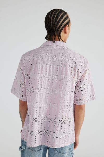 GUESS ORIGINALS Embroidered Eyelet Camp Collar Button-Down Shirt