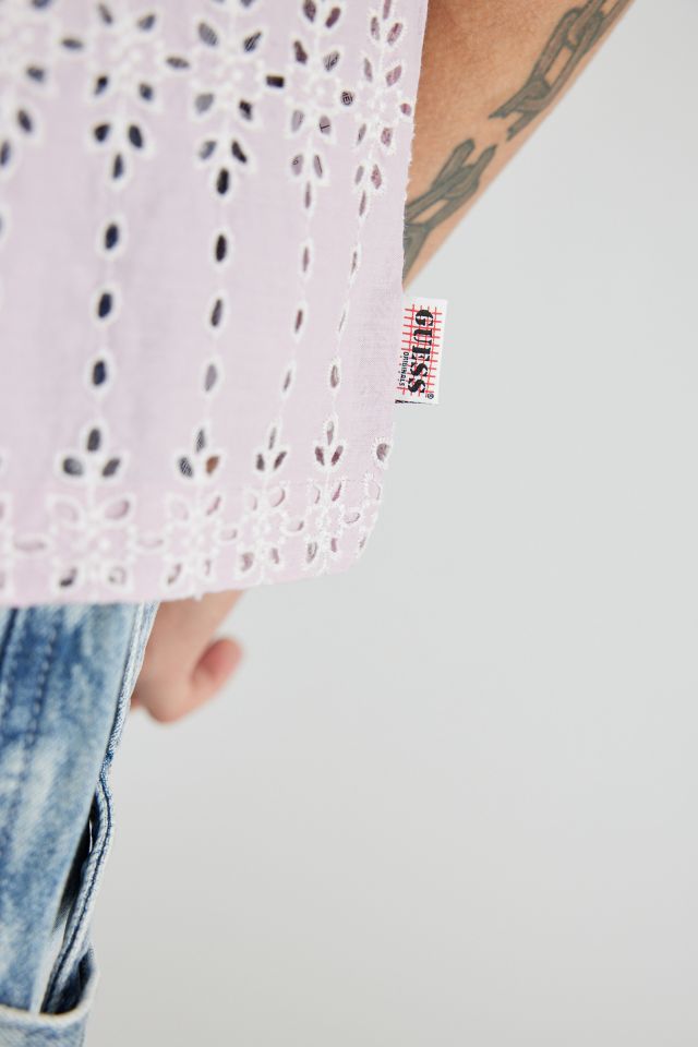 GUESS ORIGINALS Embroidered Eyelet Camp Collar Button-Down Shirt #3