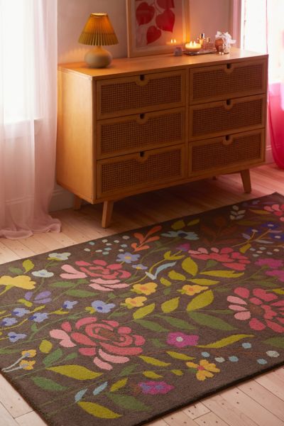 Urban Outfitters Floral Tufted Wool Rug In Brown At
